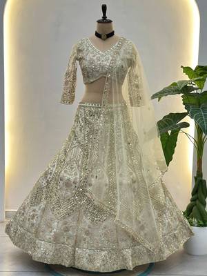 Gorgeous White Embroidered Net Party Wear Lehenga Choli With Dupatta 6