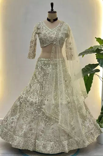 Gorgeous White Embroidered Net Party Wear Lehenga Choli With Dupatta