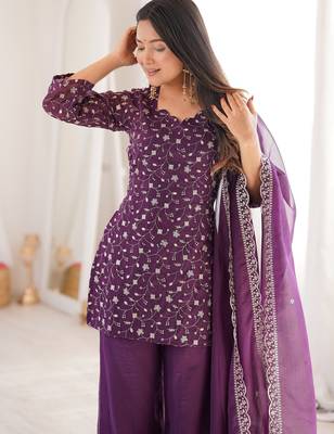 Beautiful Purple Sequins Silk Function Wear Pant Suit 7