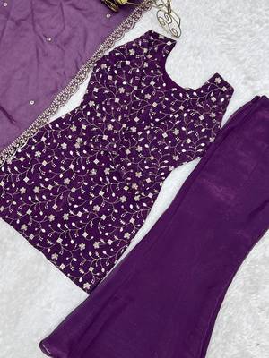 Beautiful Purple Sequins Silk Function Wear Pant Suit 8