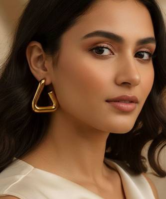 Gold Plated triangle hollow drop earrings for women 3