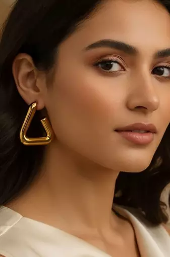 Gold Plated triangle hollow drop earrings for women