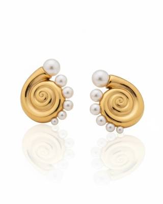 Conch Pearl Statement Earrings | 18K Gold Plated Anti-Tarnish Party Wear Studs 1