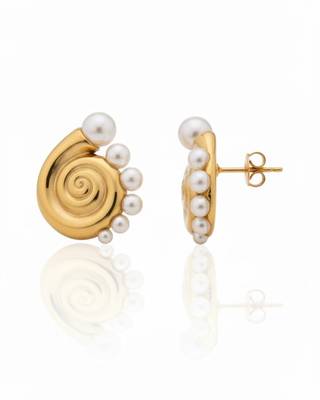 Conch Pearl Statement Earrings | 18K Gold Plated Anti-Tarnish Party Wear Studs 2