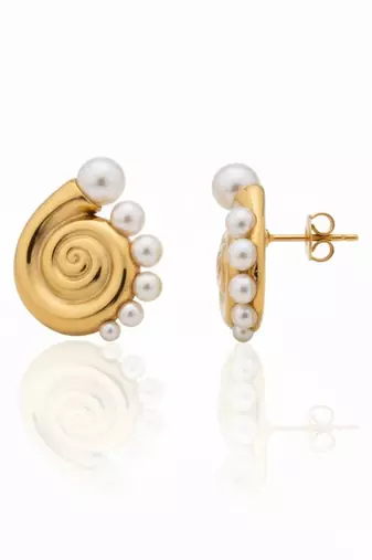 Conch Pearl Statement Earrings | 18K Gold Plated Anti-Tarnish Party Wear Studs