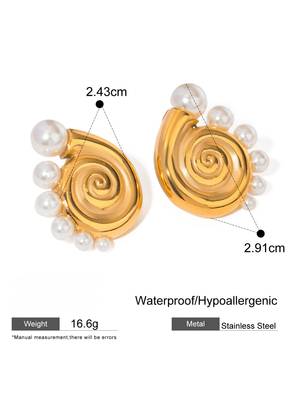 Conch Pearl Statement Earrings | 18K Gold Plated Anti-Tarnish Party Wear Studs 3