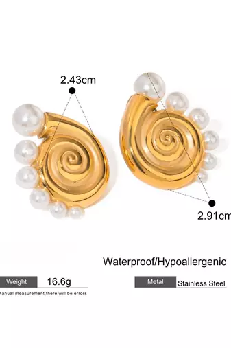 Conch Pearl Statement Earrings | 18K Gold Plated Anti-Tarnish Party Wear Studs