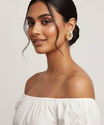 Conch Pearl Statement Earrings | 18K Gold Plated Anti-Tarnish Party Wear Studs 4