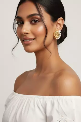 Conch Pearl Statement Earrings | 18K Gold Plated Anti-Tarnish Party Wear Studs