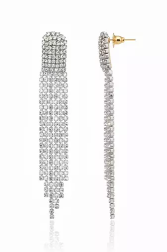 Women’s Silver Rhinestone Cocktail Danglers | Crystal Statement Drop Earrings | Party Wear Jewelry