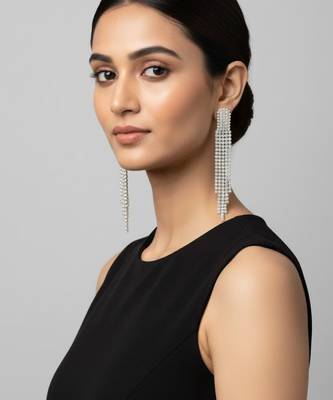 Women’s Silver Rhinestone Cocktail Danglers | Crystal Statement Drop Earrings | Party Wear Jewelry 3