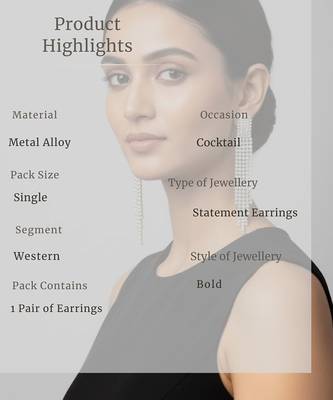 Women’s Silver Rhinestone Cocktail Danglers | Crystal Statement Drop Earrings | Party Wear Jewelry 4