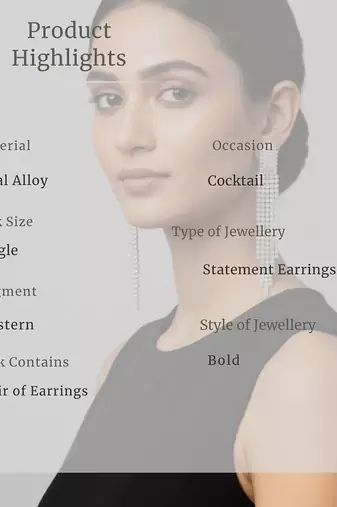 Women’s Silver Rhinestone Cocktail Danglers | Crystal Statement Drop Earrings | Party Wear Jewelry