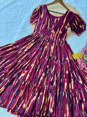 Fantastic Maroon Printed Cotton Casual Wear Dress 9