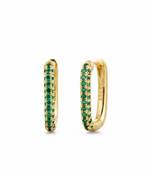 Green Stone Huggie Earrings in 925 Sterling Silver | Minimal Luxe 18K Gold Plated Hoops