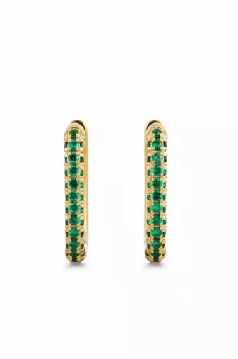 Green Stone Huggie Earrings in 925 Sterling Silver | Minimal Luxe 18K Gold Plated Hoops