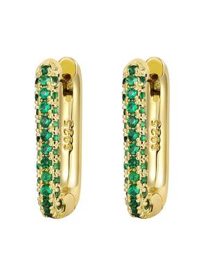 Green Stone Huggie Earrings in 925 Sterling Silver | Minimal Luxe 18K Gold Plated Hoops 3