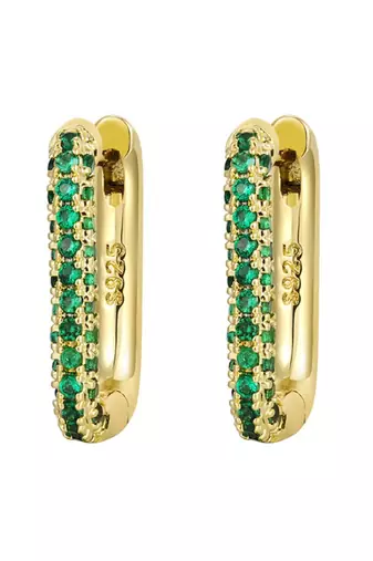 Green Stone Huggie Earrings in 925 Sterling Silver | Minimal Luxe 18K Gold Plated Hoops