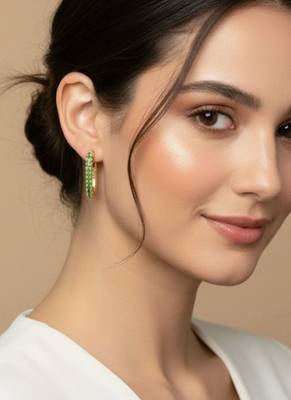 Green Stone Huggie Earrings in 925 Sterling Silver | Minimal Luxe 18K Gold Plated Hoops 4