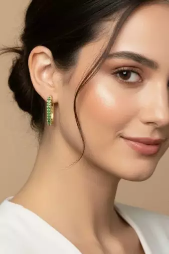 Green Stone Huggie Earrings in 925 Sterling Silver | Minimal Luxe 18K Gold Plated Hoops