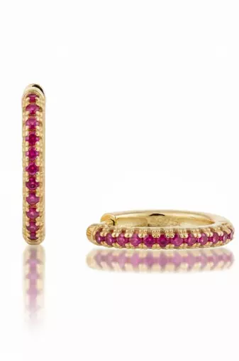 Red Stone Huggie Earrings in 925 Sterling Silver | Minimal Luxe 18K Gold Plated Hoops