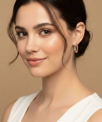 Red Stone Huggie Earrings in 925 Sterling Silver | Minimal Luxe 18K Gold Plated Hoops 3