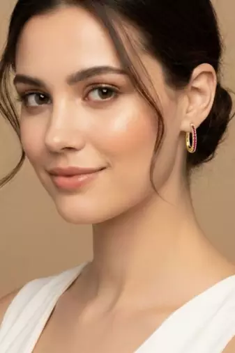 Red Stone Huggie Earrings in 925 Sterling Silver | Minimal Luxe 18K Gold Plated Hoops