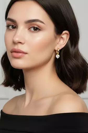 Golden halo pendant huggies