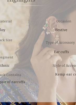 Green Red White Parrot Ear Cuff with Pearl Drops | Wear as Bugadi or Hair Pin | 18K Gold Plated 5