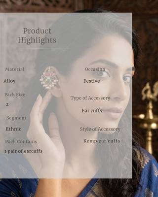 Green Red White Lotus Ear Cuff with Pearl Drops | Wear as Bugadi or Hair Pin | 18K Gold Plated 5