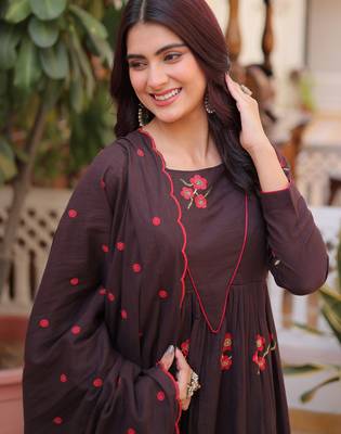 Exclusive Brown Floral Embroidered Cotton Summer Special Pant Suit 6