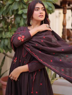 Exclusive Brown Floral Embroidered Cotton Summer Special Pant Suit 7