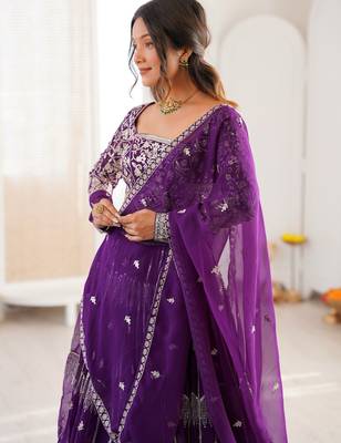 Classy Purple Thread Work Georgette Sangeet Wear Lehenga Choli 6