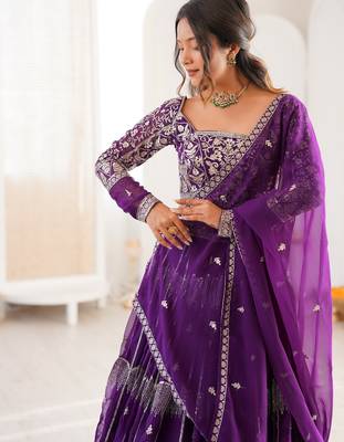 Classy Purple Thread Work Georgette Sangeet Wear Lehenga Choli 7