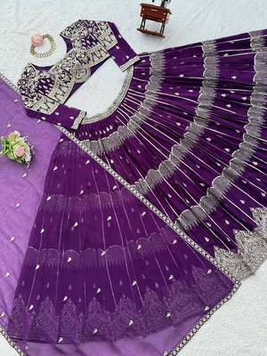 Classy Purple Thread Work Georgette Sangeet Wear Lehenga Choli 8