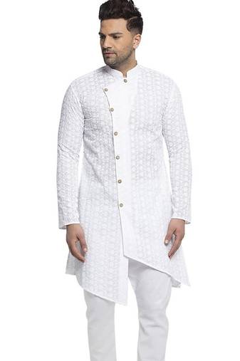 White chikankari cotton embroidery men kurta
