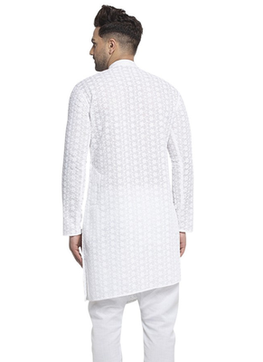 White chikankari cotton embroidery men kurta 2