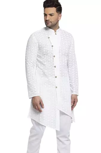 White chikankari cotton embroidery men kurta