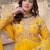Artistic Yellow Thread Work Georgette Haldi Wear Gown With Dupatta