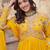 Artistic Yellow Thread Work Georgette Haldi Wear Gown With Dupatta