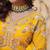 Artistic Yellow Thread Work Georgette Haldi Wear Gown With Dupatta