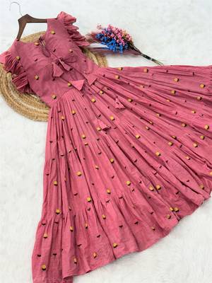 Pretty Pink Floral Embroidered Cotton Office Wear Dress 9