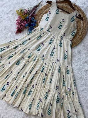 Fabulous Sky Blue Printed Cotton Daily Wear Dress 10