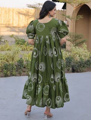 Exclusive Green Printed Cotton Casual Wear Dress 7