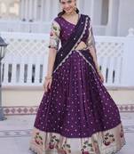 Womens New Bollywood Dola silk with Meena Weaving With Sequins coding Embroidered lace Work Lehenga Choli