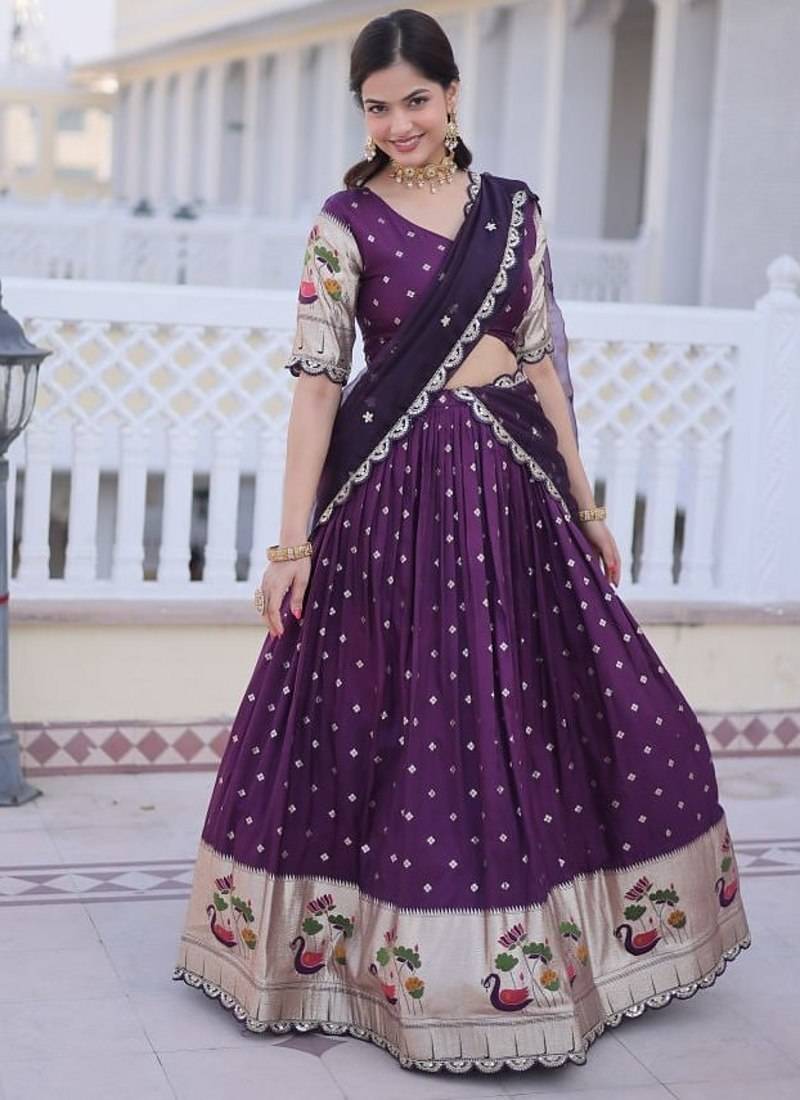 Womens New Bollywood Dola silk with Meena Weaving With Sequins coding Embroidered lace Work Lehenga Choli