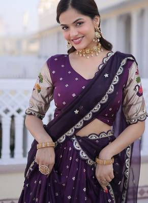 Womens New Bollywood Dola silk with Meena Weaving With Sequins coding Embroidered lace Work Lehenga Choli 3