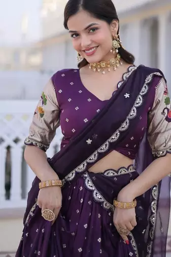 Womens New Bollywood Dola silk with Meena Weaving With Sequins coding Embroidered lace Work Lehenga Choli