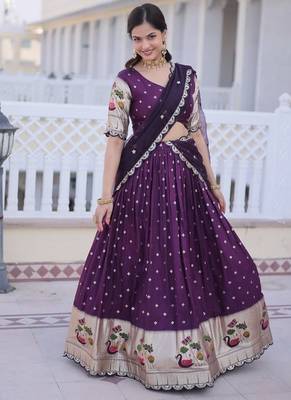 Womens New Bollywood Dola silk with Meena Weaving With Sequins coding Embroidered lace Work Lehenga Choli 4