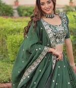 Womens Fancy Vichitra Silk With Sequins, Zari & Thread Embroidered work Lehenga Choli,Dupatta Set